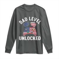 Dad Level Unlocked Long Sleeve Shirt New Dad Gamer American Flag 4th of July