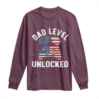 Dad Level Unlocked Long Sleeve Shirt New Dad Gamer American Flag 4th of July