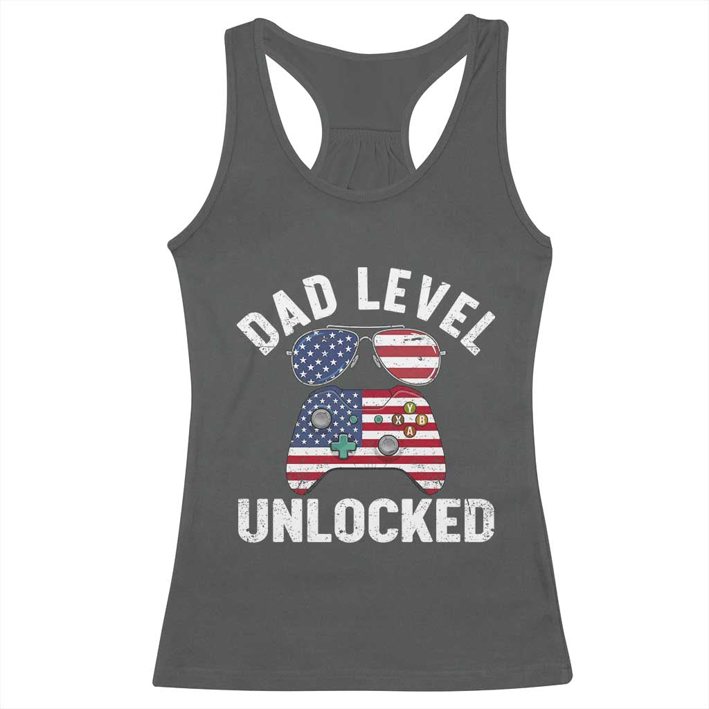 Dad Level Unlocked Racerback Tank Top New Dad Gamer American Flag 4th of July