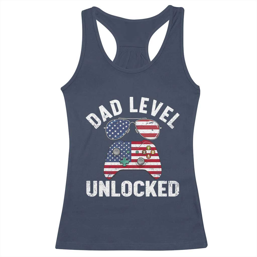 Dad Level Unlocked Racerback Tank Top New Dad Gamer American Flag 4th of July