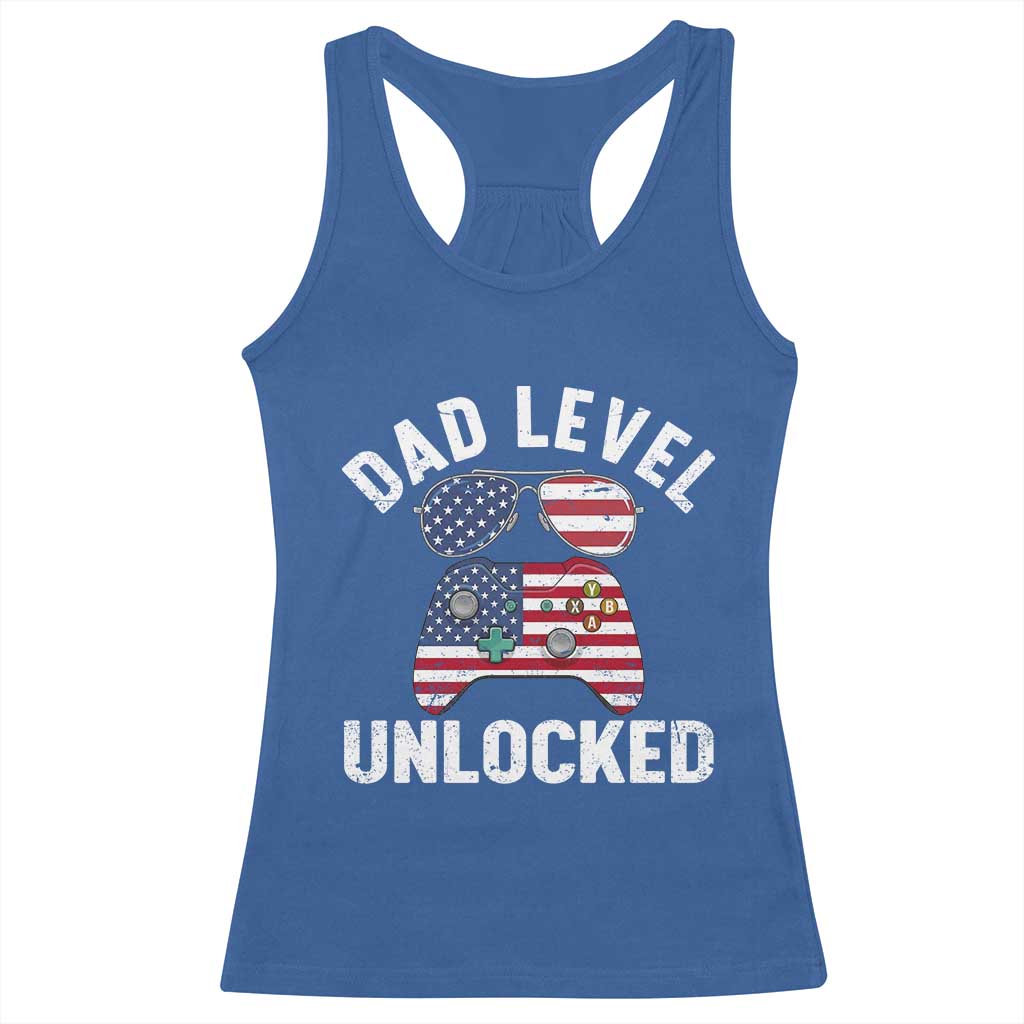 Dad Level Unlocked Racerback Tank Top New Dad Gamer American Flag 4th of July