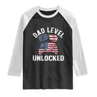 Dad Level Unlocked Raglan Shirt New Dad Gamer American Flag 4th of July