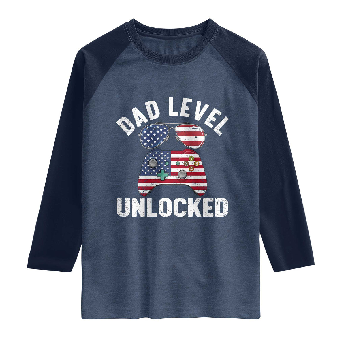 Dad Level Unlocked Raglan Shirt New Dad Gamer American Flag 4th of July