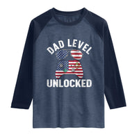 Dad Level Unlocked Raglan Shirt New Dad Gamer American Flag 4th of July