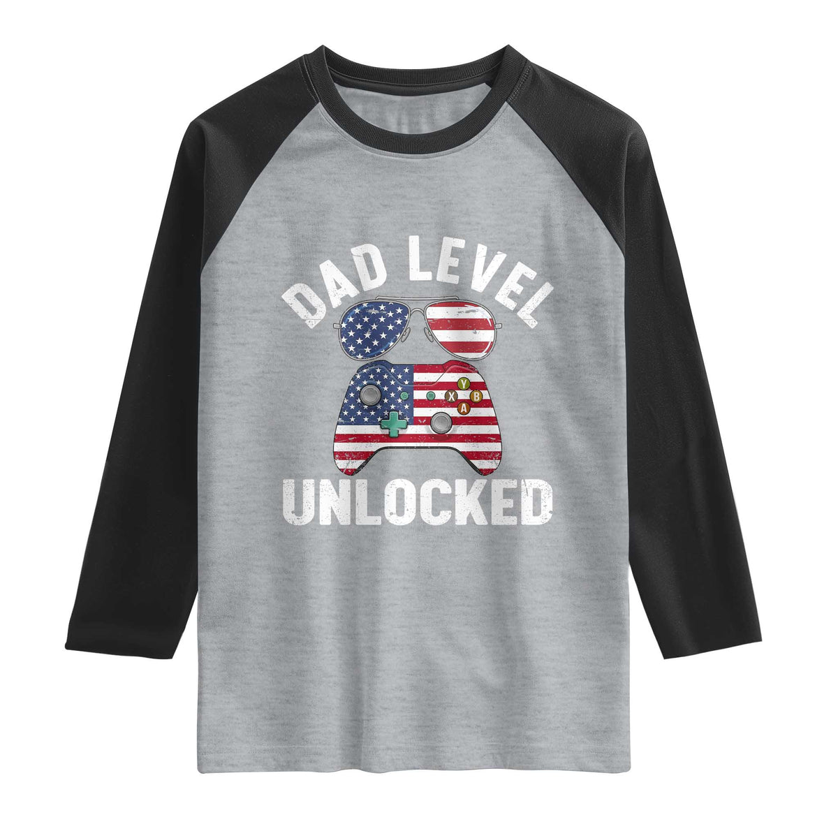 Dad Level Unlocked Raglan Shirt New Dad Gamer American Flag 4th of July