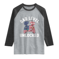 Dad Level Unlocked Raglan Shirt New Dad Gamer American Flag 4th of July