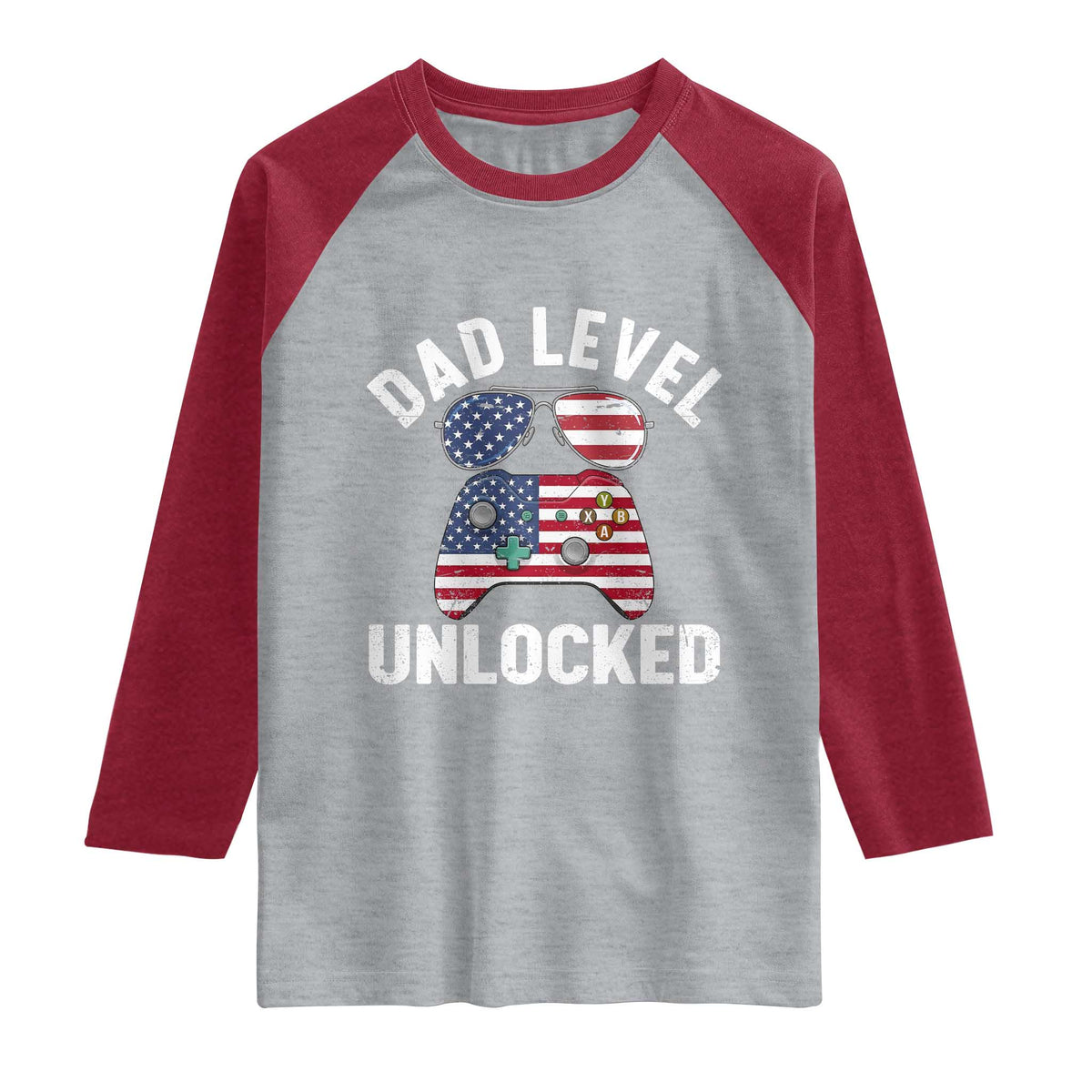 Dad Level Unlocked Raglan Shirt New Dad Gamer American Flag 4th of July