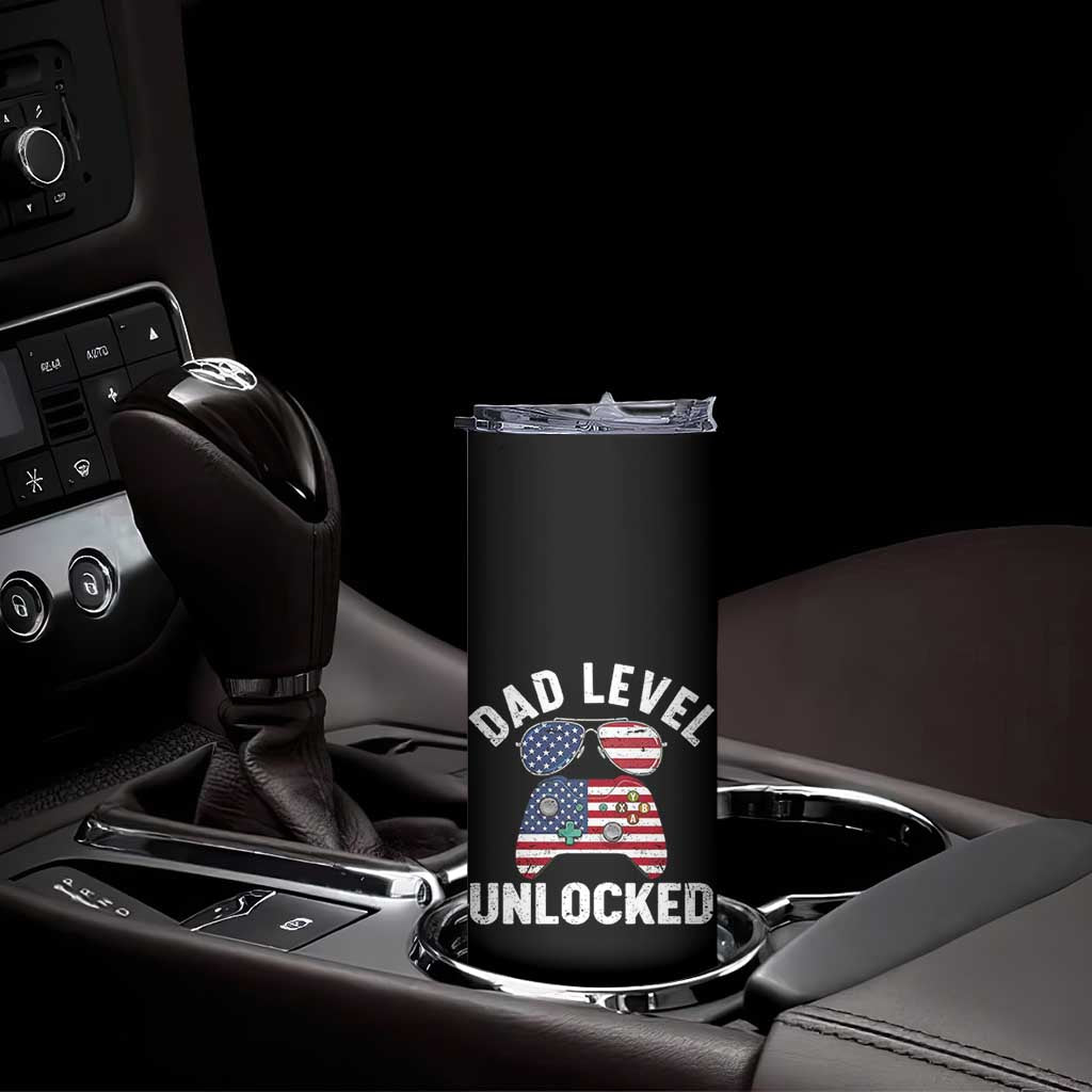 Dad Level Unlocked Skinny Tumbler New Dad Gamer American Flag 4th of July