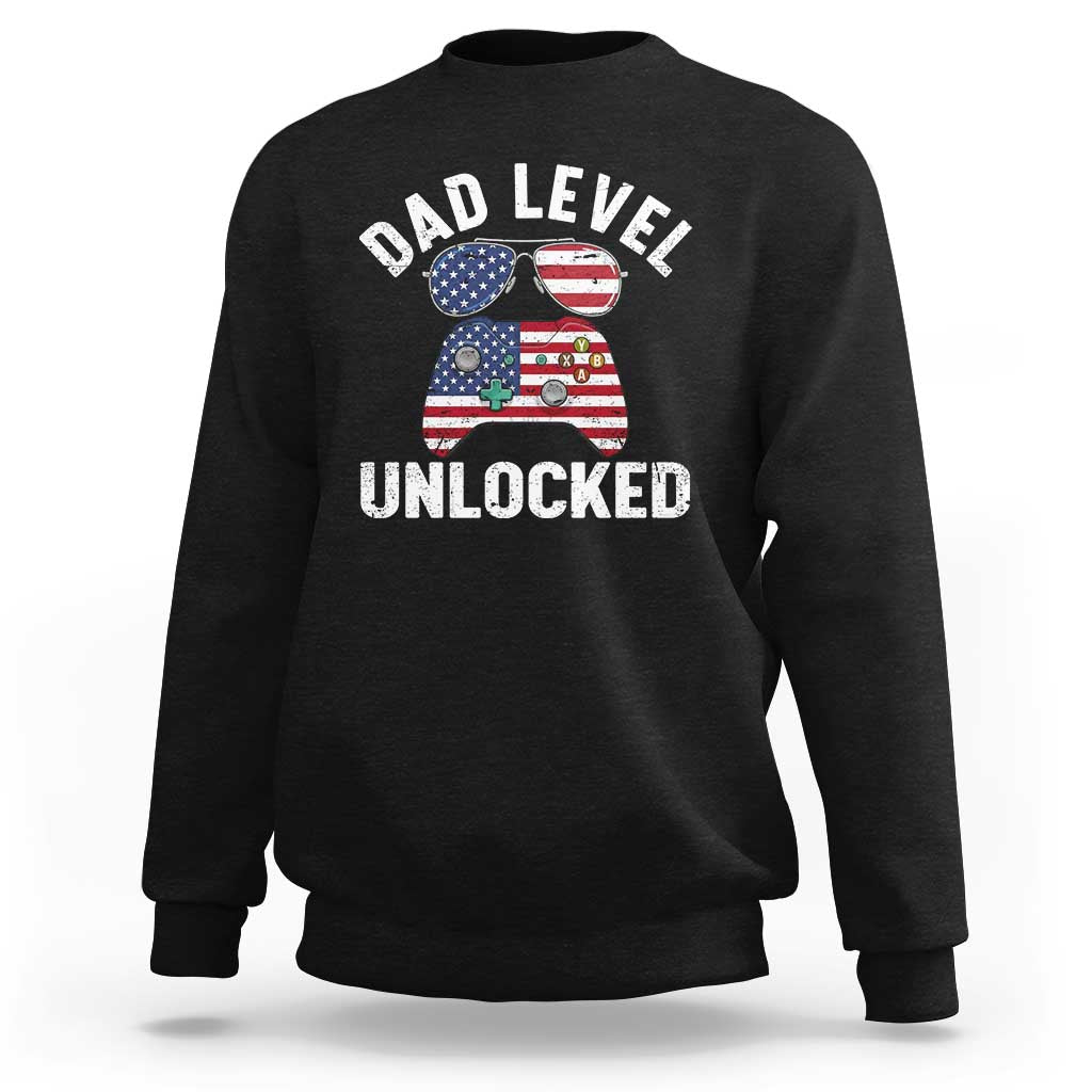 Dad Level Unlocked Sweatshirt New Dad Gamer American Flag 4th of July