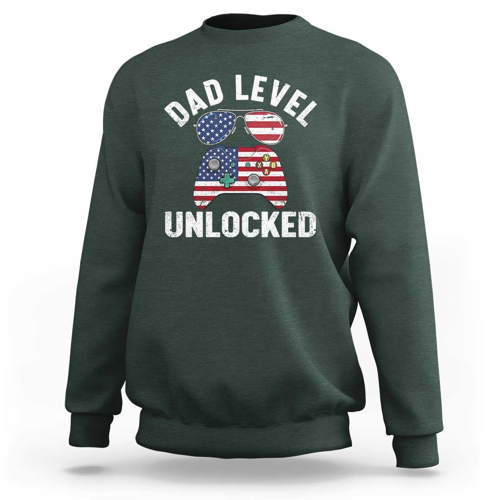Dad Level Unlocked Sweatshirt New Dad Gamer American Flag 4th of July