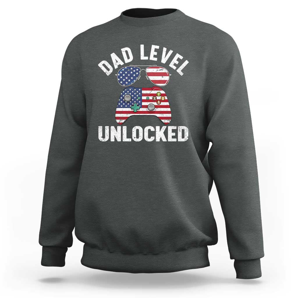 Dad Level Unlocked Sweatshirt New Dad Gamer American Flag 4th of July