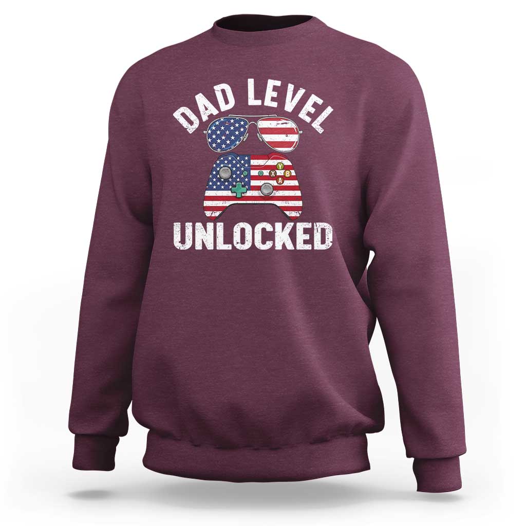 Dad Level Unlocked Sweatshirt New Dad Gamer American Flag 4th of July