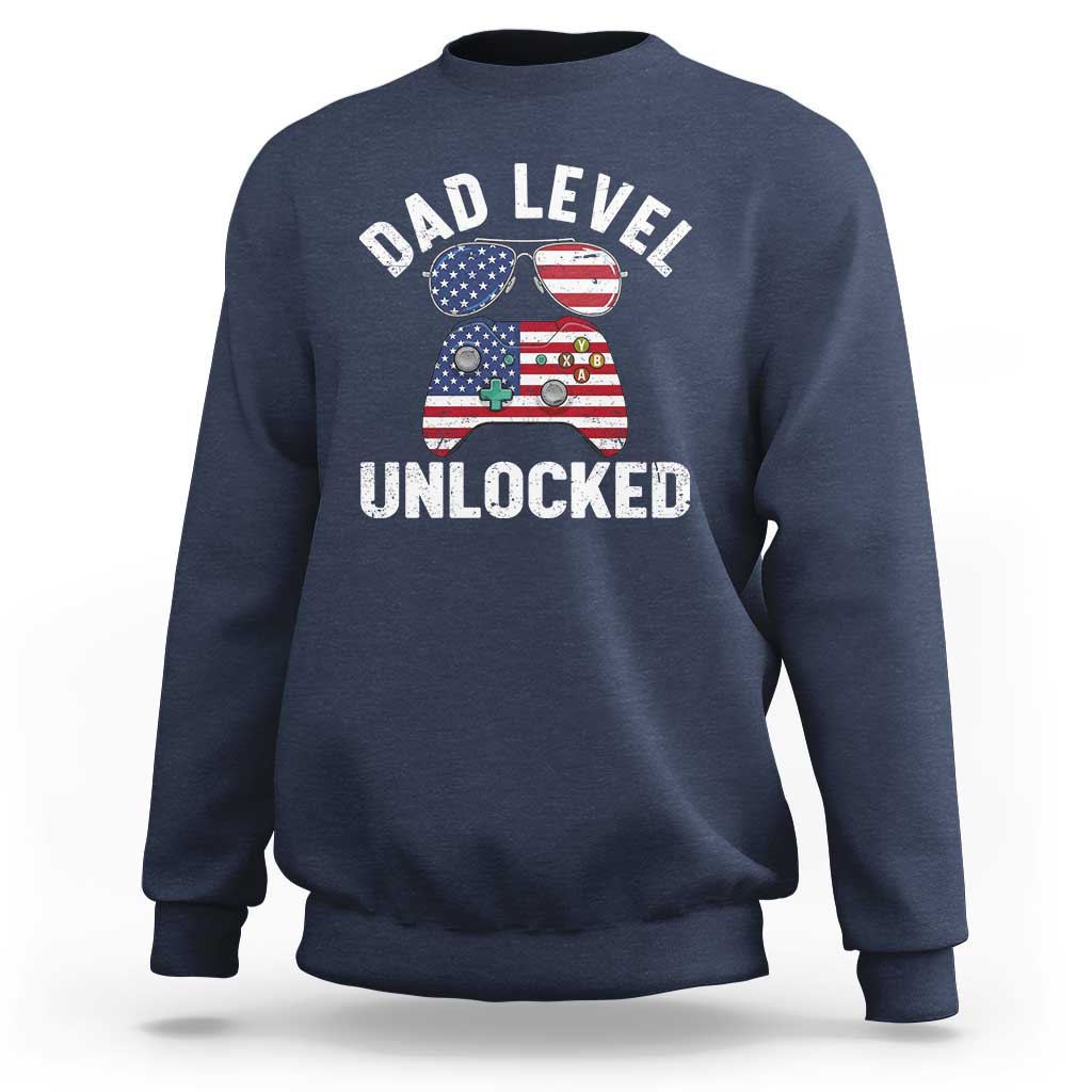 Dad Level Unlocked Sweatshirt New Dad Gamer American Flag 4th of July