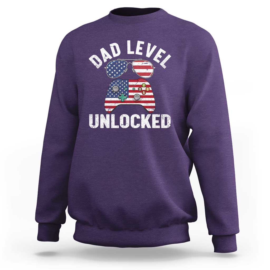 Dad Level Unlocked Sweatshirt New Dad Gamer American Flag 4th of July