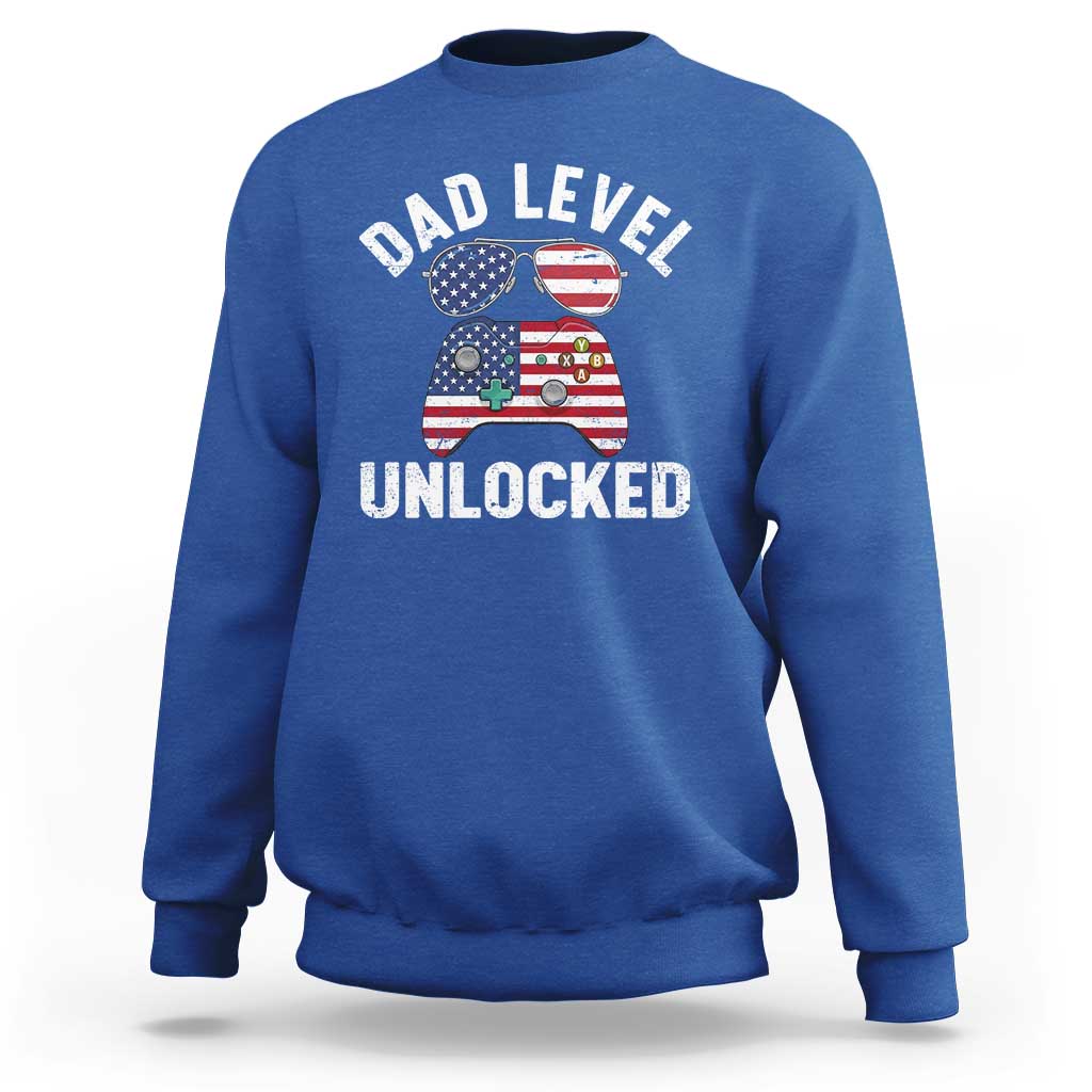 Dad Level Unlocked Sweatshirt New Dad Gamer American Flag 4th of July