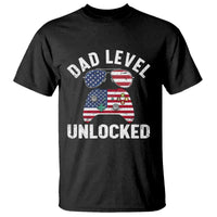 Dad Level Unlocked T Shirt New Dad Gamer American Flag 4th of July