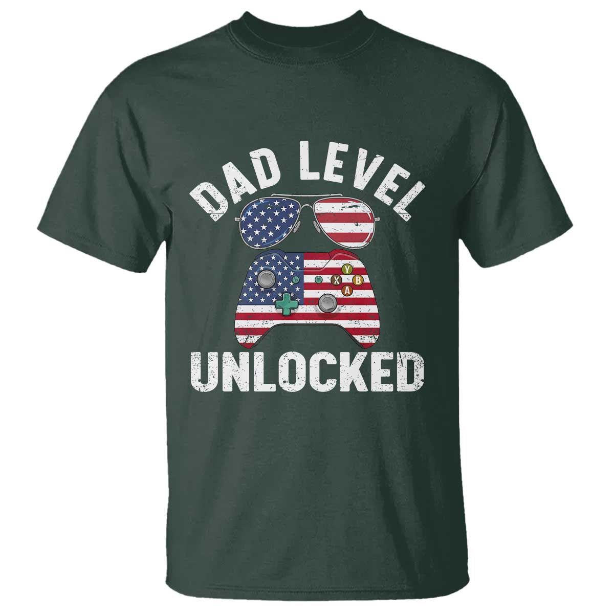 Dad Level Unlocked T Shirt New Dad Gamer American Flag 4th of July
