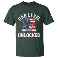 Dad Level Unlocked T Shirt New Dad Gamer American Flag 4th of July