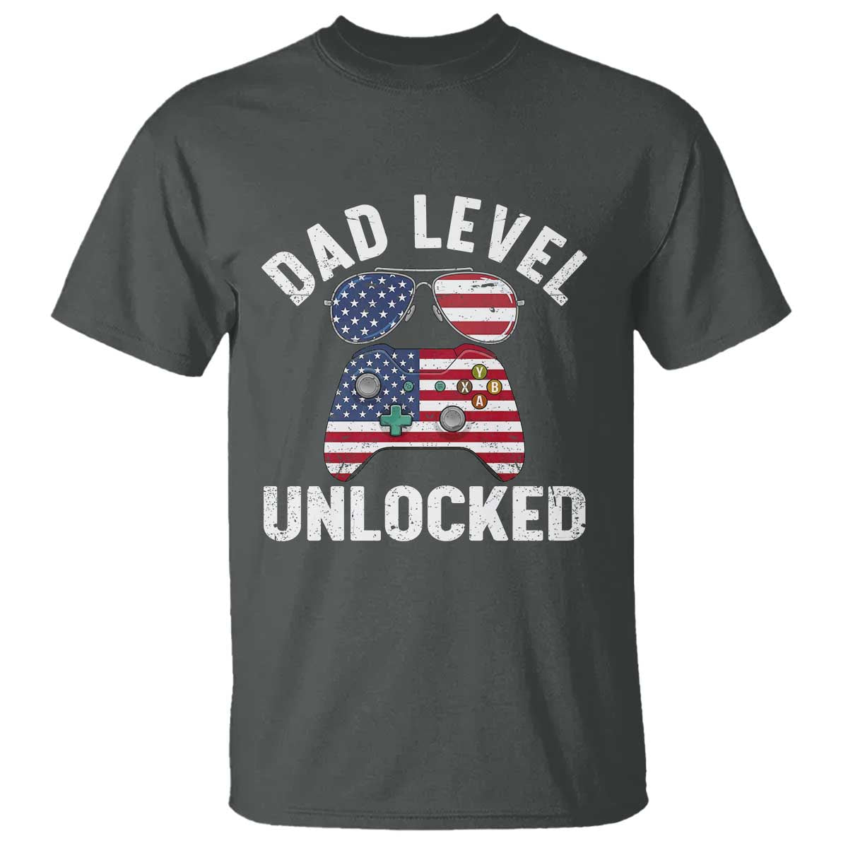 Dad Level Unlocked T Shirt New Dad Gamer American Flag 4th of July