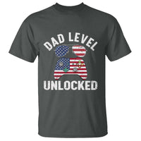 Dad Level Unlocked T Shirt New Dad Gamer American Flag 4th of July