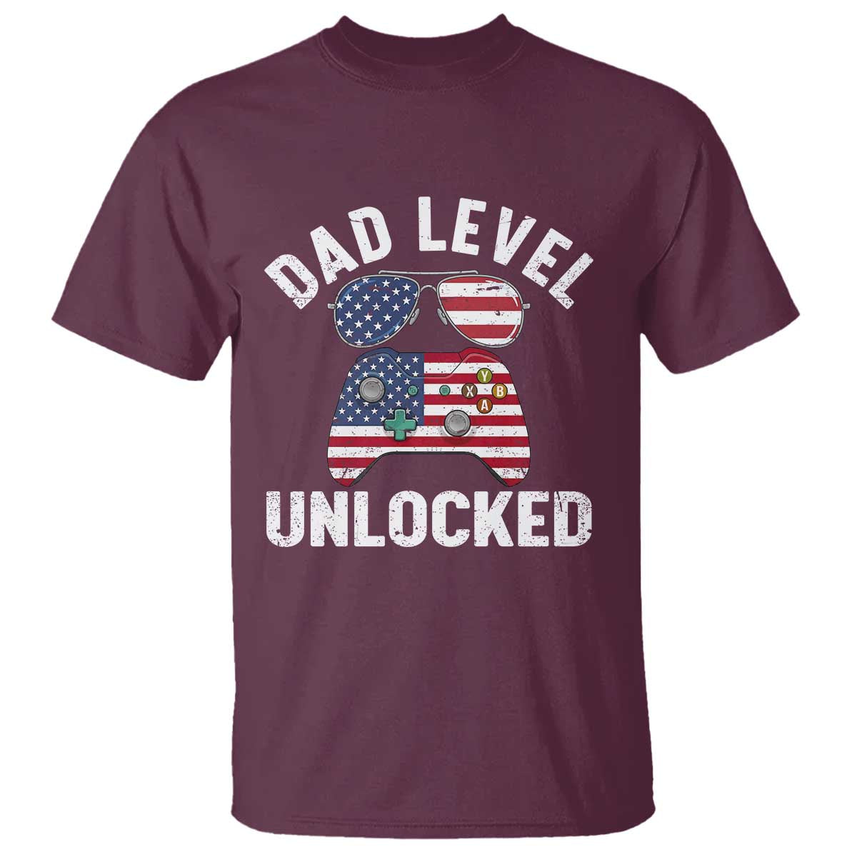 Dad Level Unlocked T Shirt New Dad Gamer American Flag 4th of July