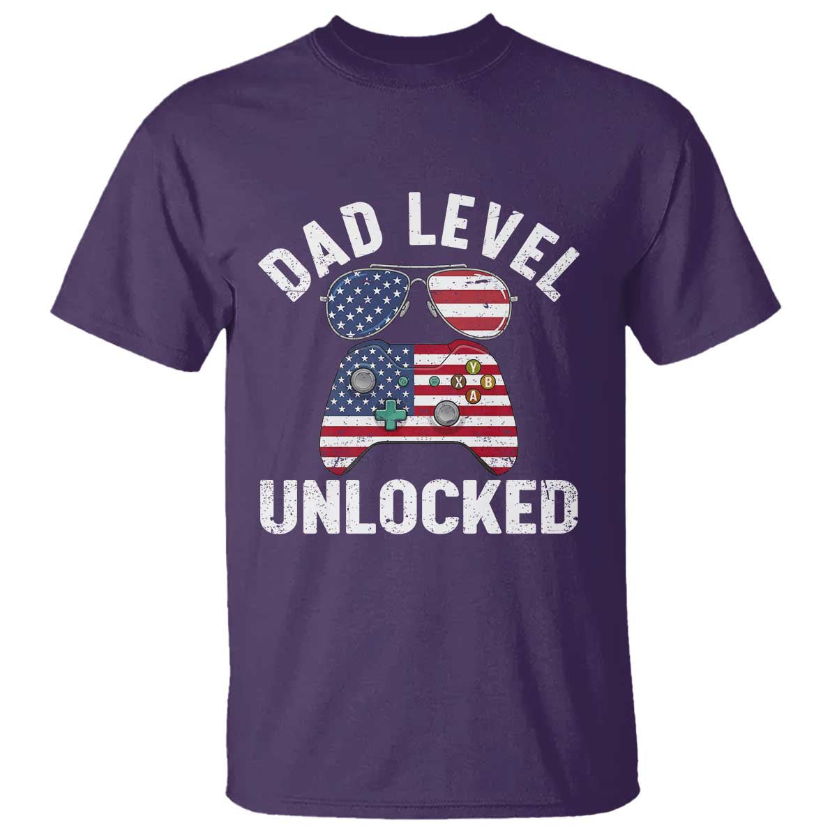 Dad Level Unlocked T Shirt New Dad Gamer American Flag 4th of July