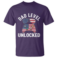 Dad Level Unlocked T Shirt New Dad Gamer American Flag 4th of July