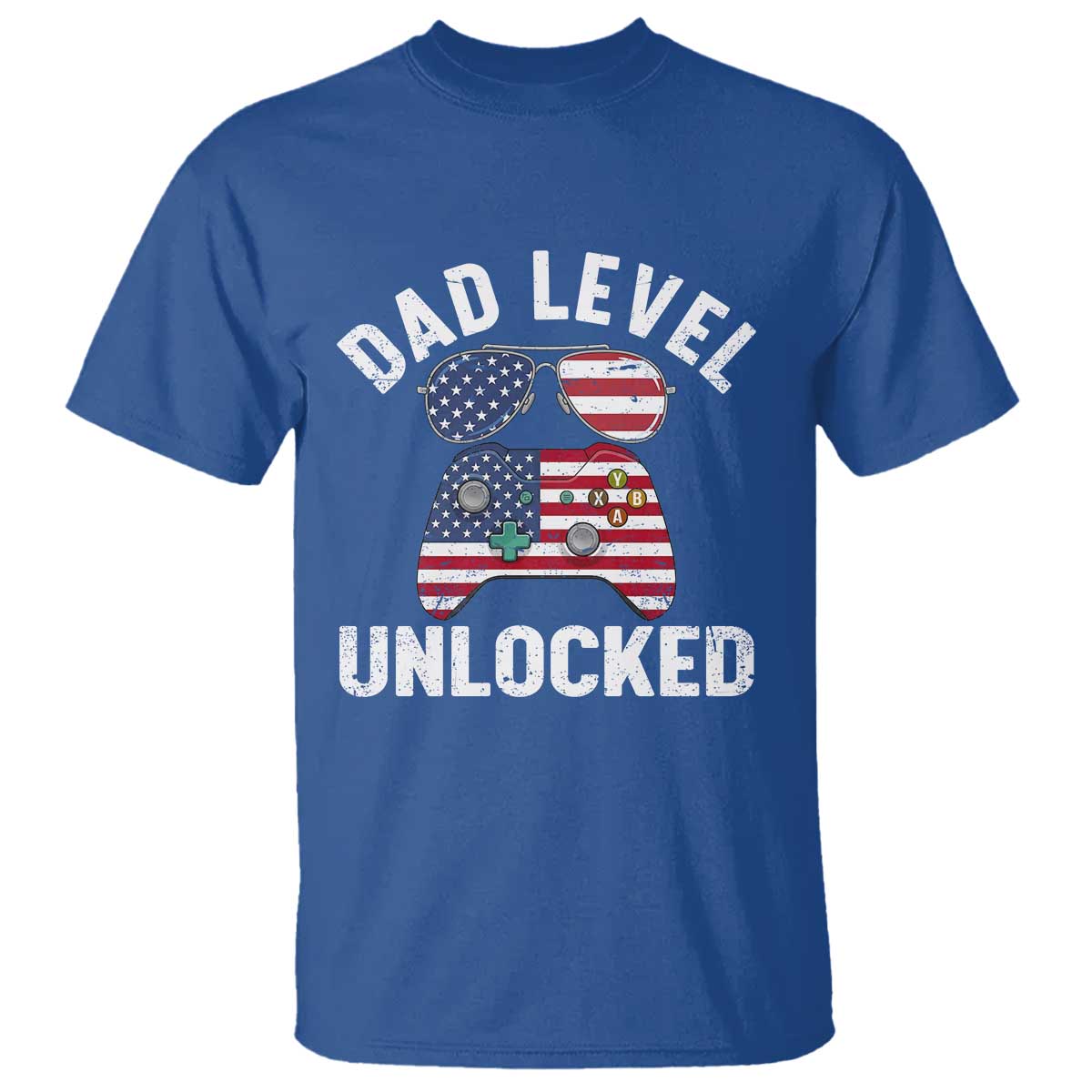Dad Level Unlocked T Shirt New Dad Gamer American Flag 4th of July