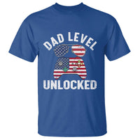 Dad Level Unlocked T Shirt New Dad Gamer American Flag 4th of July