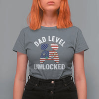 Dad Level Unlocked T Shirt For Women New Dad Gamer American Flag 4th of July