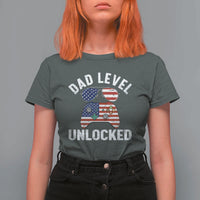 Dad Level Unlocked T Shirt For Women New Dad Gamer American Flag 4th of July