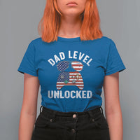 Dad Level Unlocked T Shirt For Women New Dad Gamer American Flag 4th of July