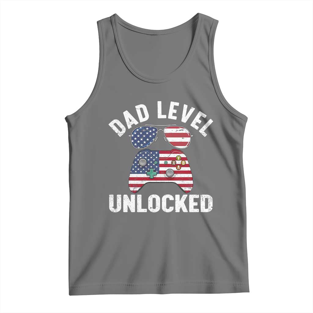 Dad Level Unlocked Tank Top New Dad Gamer American Flag 4th of July