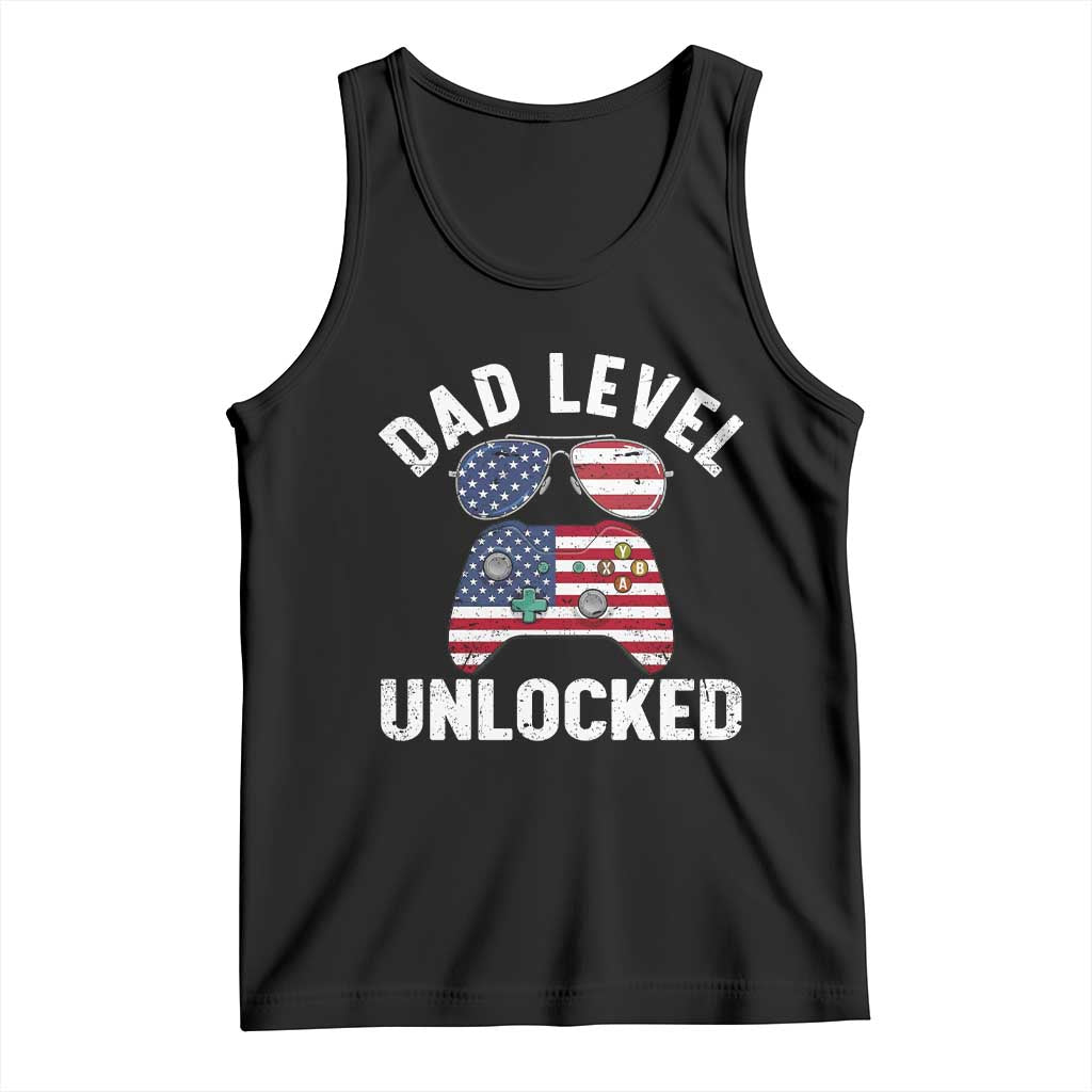 Dad Level Unlocked Tank Top New Dad Gamer American Flag 4th of July
