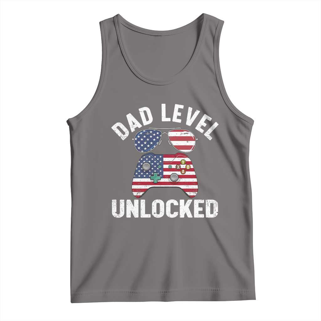 Dad Level Unlocked Tank Top New Dad Gamer American Flag 4th of July