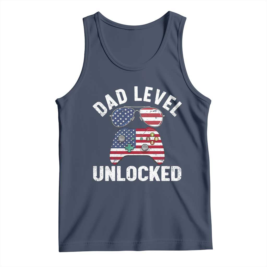 Dad Level Unlocked Tank Top New Dad Gamer American Flag 4th of July