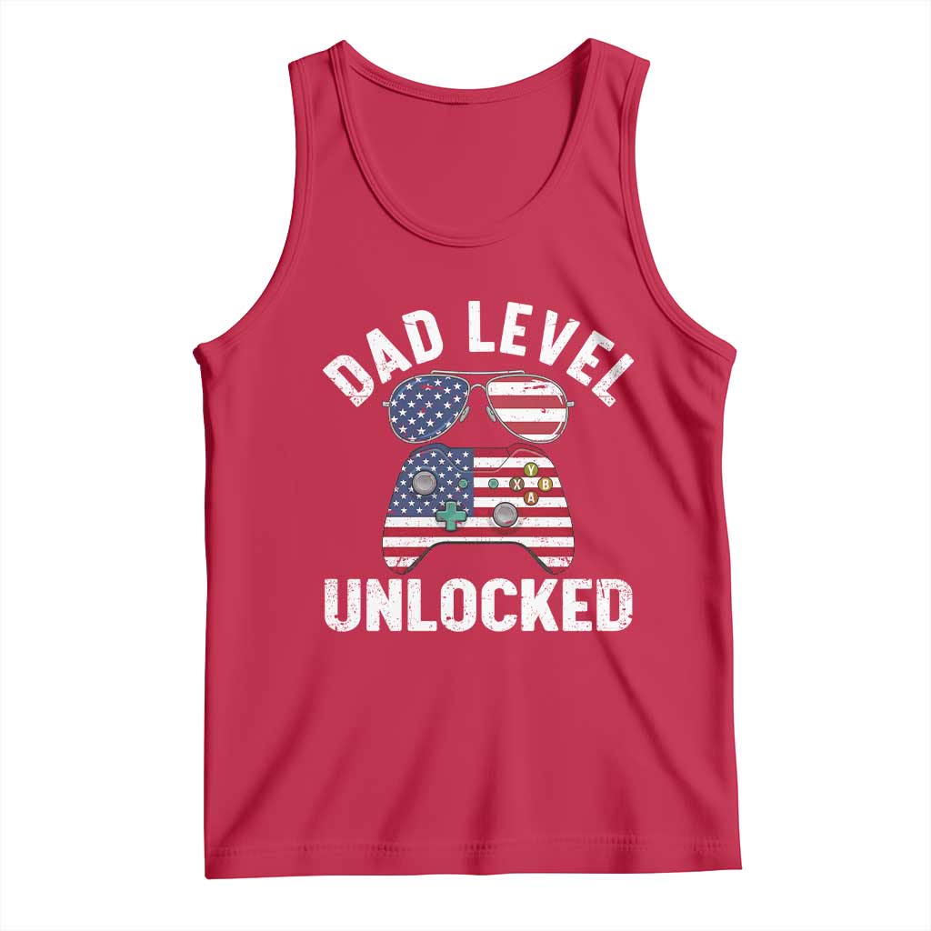 Dad Level Unlocked Tank Top New Dad Gamer American Flag 4th of July
