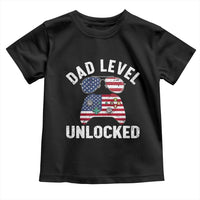 Dad Level Unlocked Toddler T Shirt New Dad Gamer American Flag 4th of July