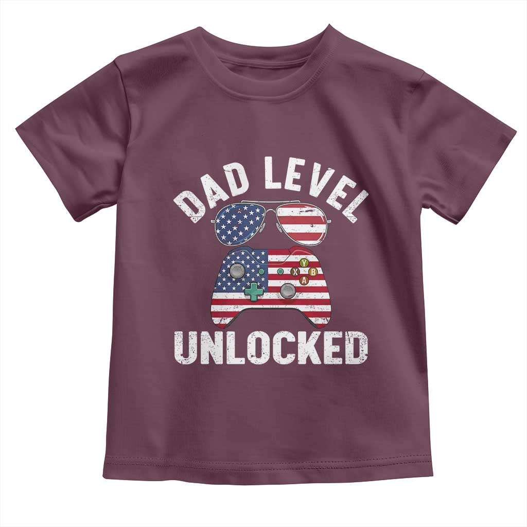 Dad Level Unlocked Toddler T Shirt New Dad Gamer American Flag 4th of July