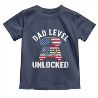 Dad Level Unlocked Toddler T Shirt New Dad Gamer American Flag 4th of July