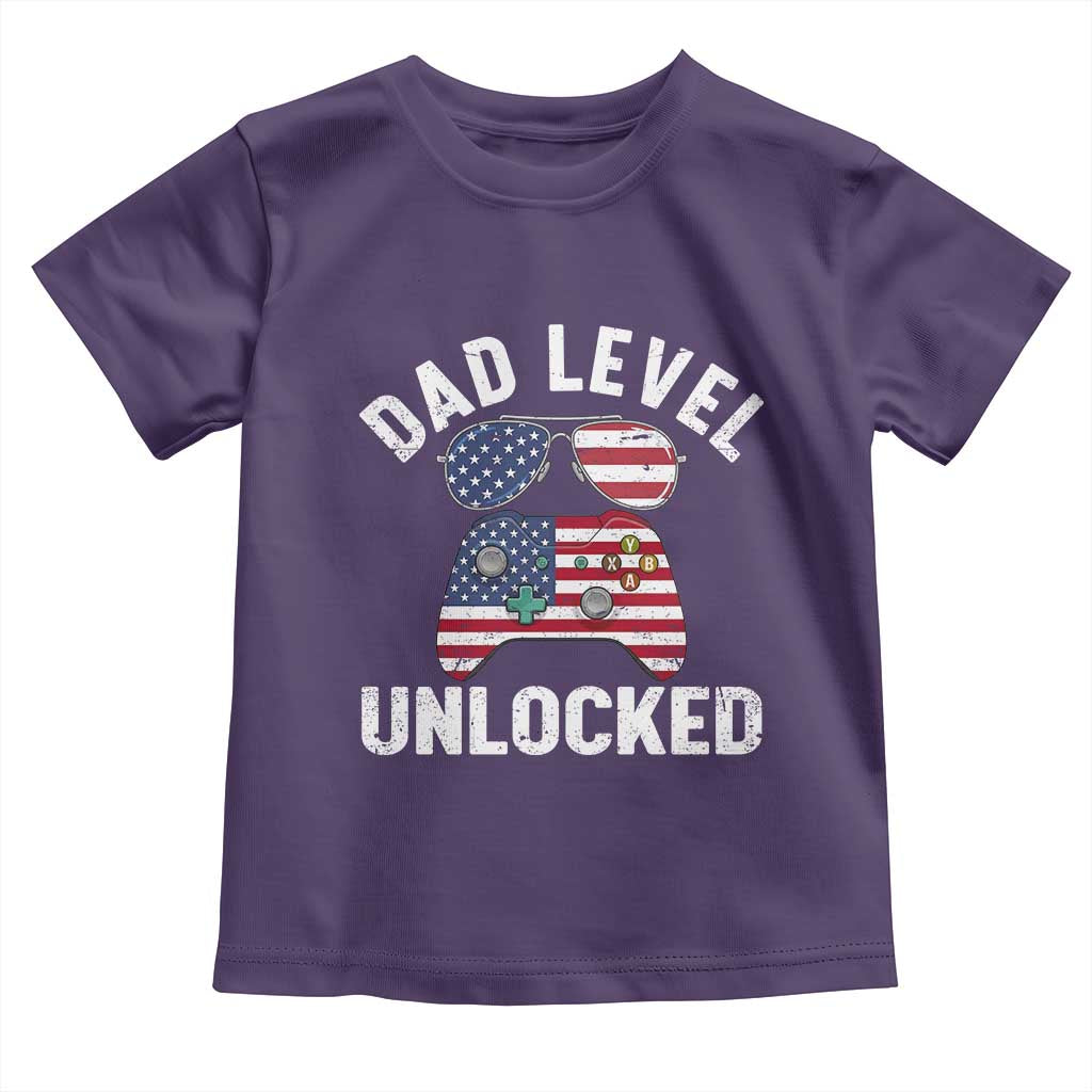 Dad Level Unlocked Toddler T Shirt New Dad Gamer American Flag 4th of July