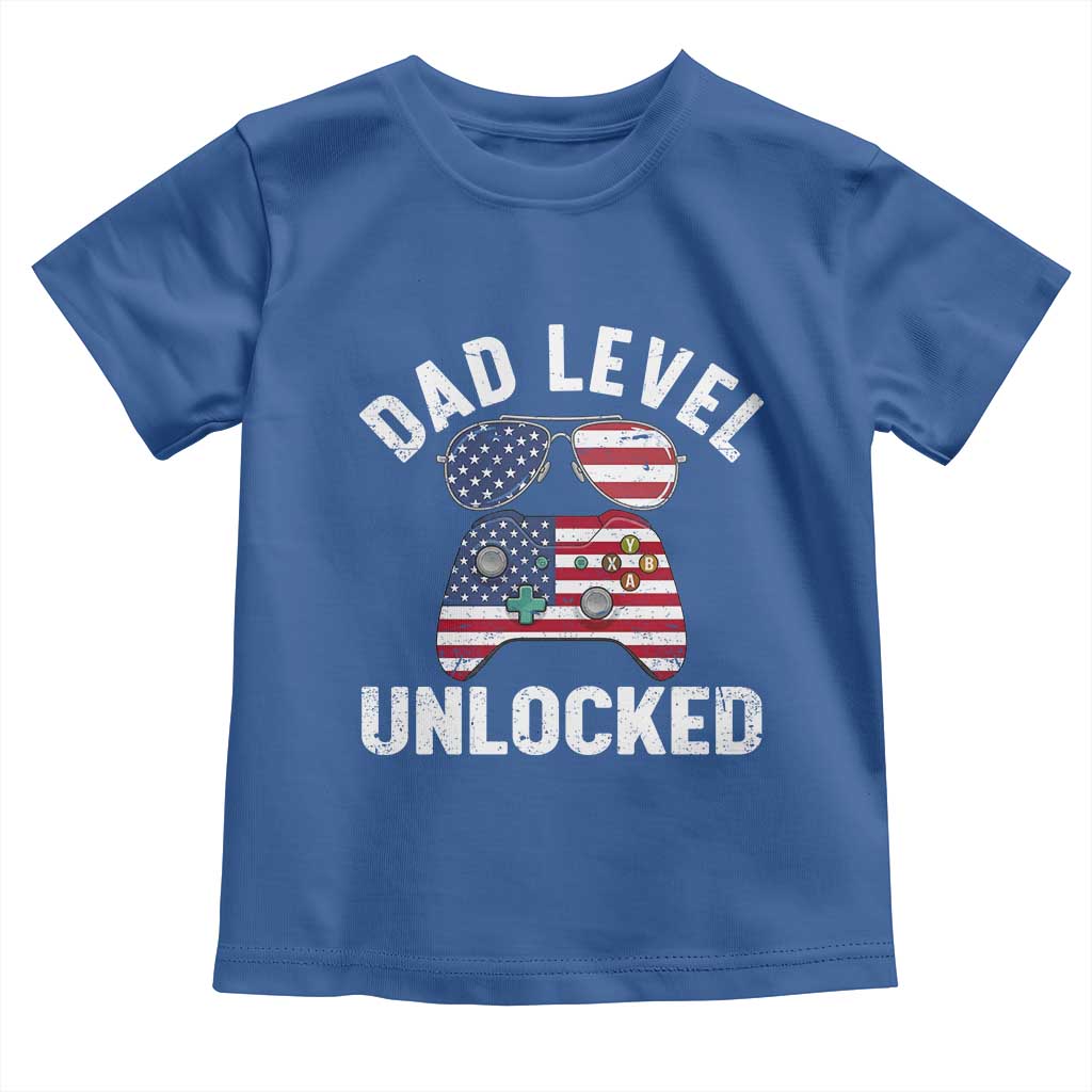 Dad Level Unlocked Toddler T Shirt New Dad Gamer American Flag 4th of July
