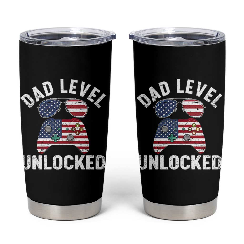 Dad Level Unlocked Tumbler Cup New Dad Gamer American Flag 4th of July