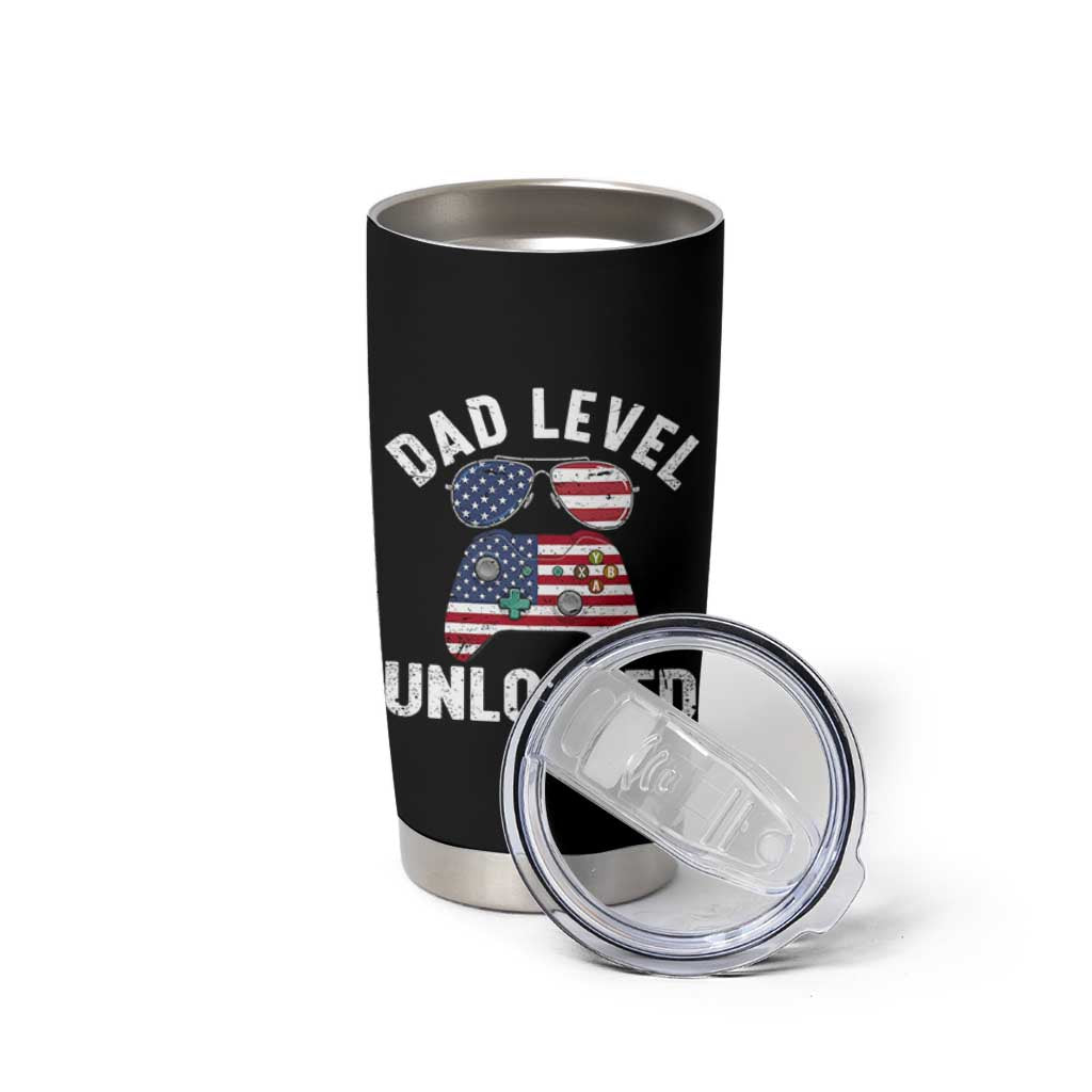 Dad Level Unlocked Tumbler Cup New Dad Gamer American Flag 4th of July