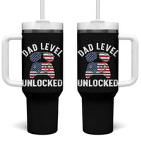 Dad Level Unlocked Tumbler With Handle New Dad Gamer American Flag 4th of July