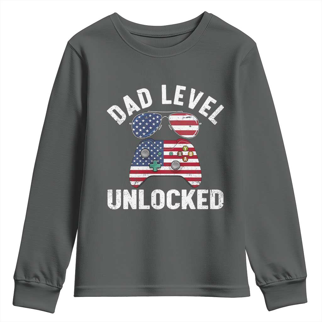 Dad Level Unlocked Youth Sweatshirt New Dad Gamer American Flag 4th of July