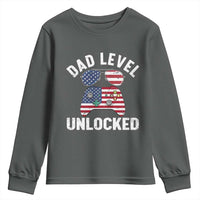 Dad Level Unlocked Youth Sweatshirt New Dad Gamer American Flag 4th of July