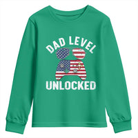 Dad Level Unlocked Youth Sweatshirt New Dad Gamer American Flag 4th of July
