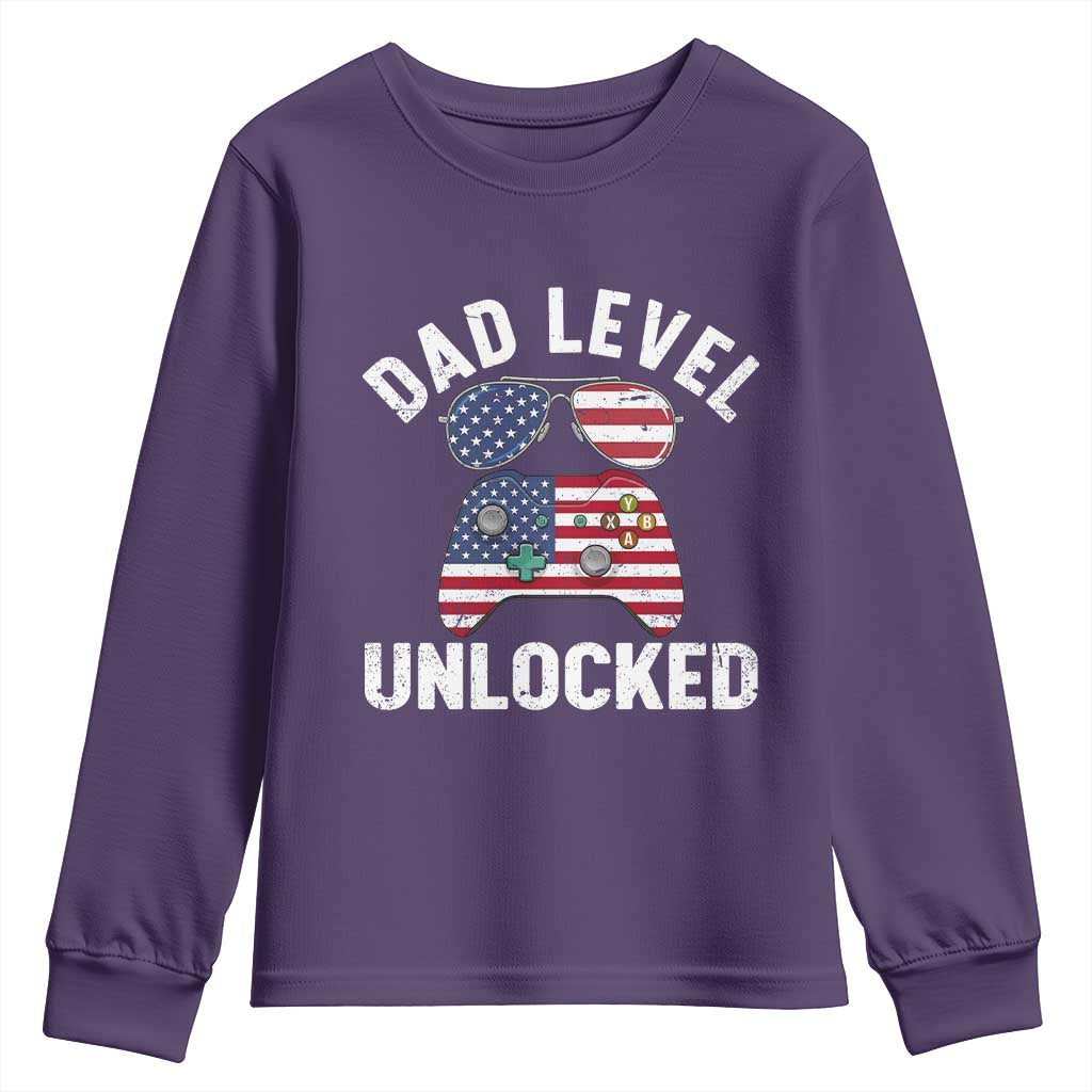 Dad Level Unlocked Youth Sweatshirt New Dad Gamer American Flag 4th of July