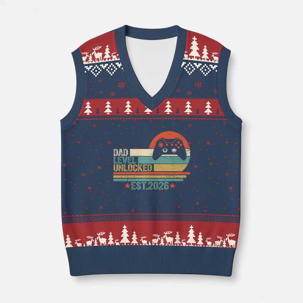 Dad Level Unlocked V-Neck Knit Sweater Vest Funny New Dad Gaming Gamer 2026